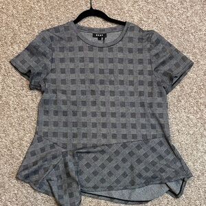 DKNY Gray Plaid Short-Sleeve Peplum Top